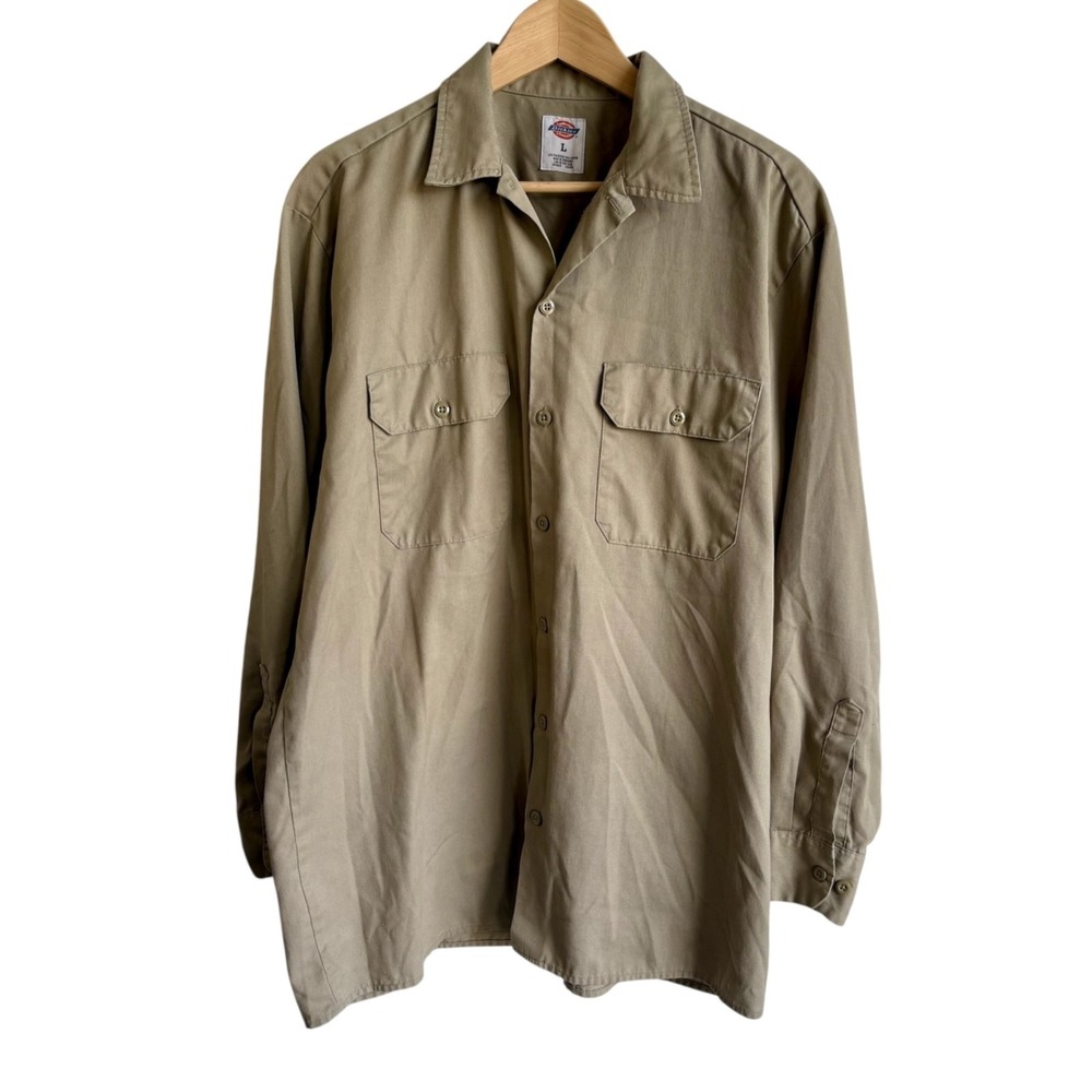 Vintage‎ Dickies Men's L Khaki Work Shirt Long Sleeve Button Down Y2K Utility